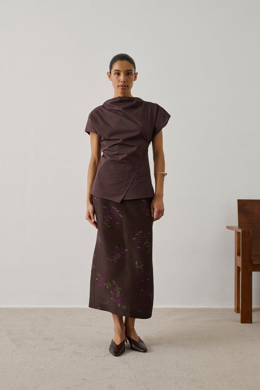 Jupe Helia - Marron/Violet - Lin - Femme