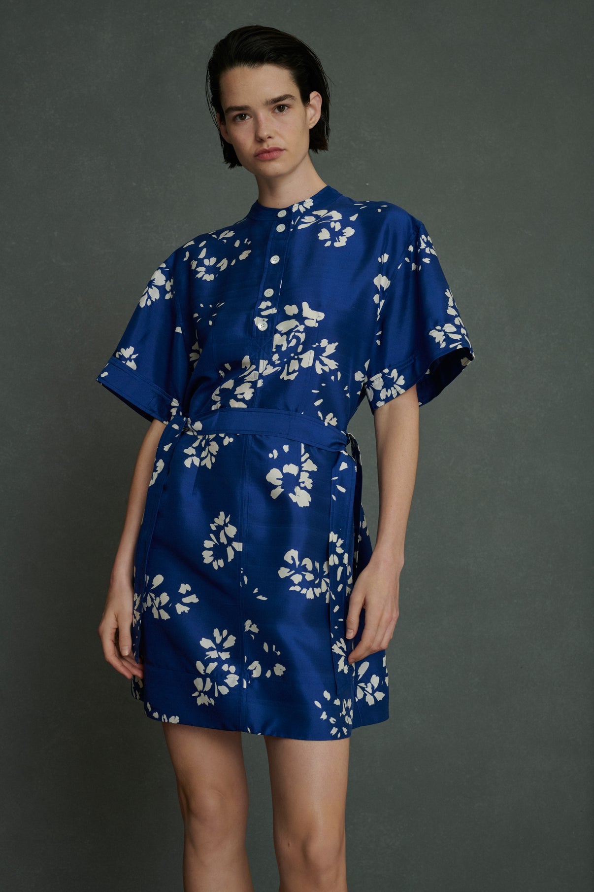 Robe Wanda - Bleu/Écru - Soie - Femme vue 1